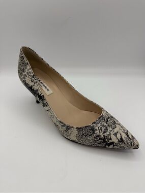 LK Bennett Black & Cream Floral Pointed Toe Kitten Heel Pump